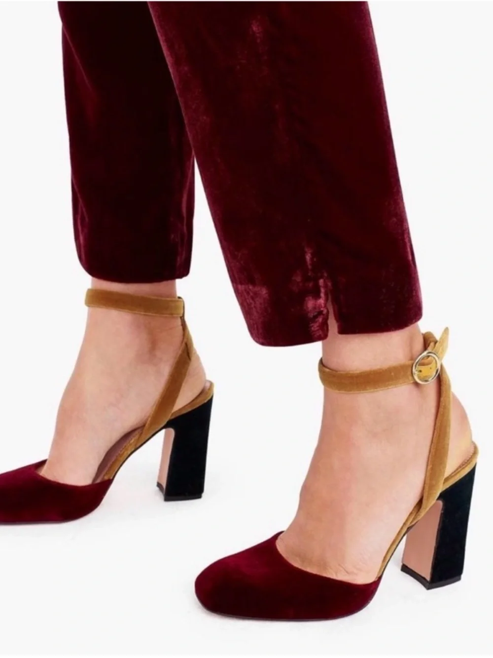 J Crew Harlow Multi Velvet Pumps - Burgundy Dark Green and Mustard 11 - Picture 3 of 6